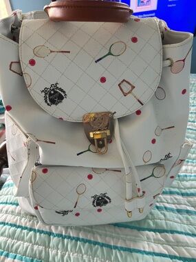 Court  couture White  Tennis Print Drawstring Backpack Vintage Karisa
